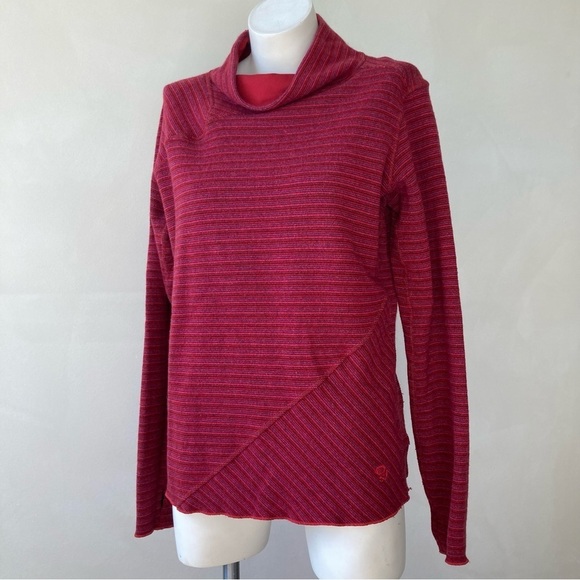 Mountain Hardware | Recycled Wool Blend Stripe Asymmetrical Mock Neck Sweater - Picture 1 of 8